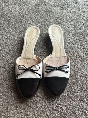 kate spade Two-Tone Black and Cream Bow Mules